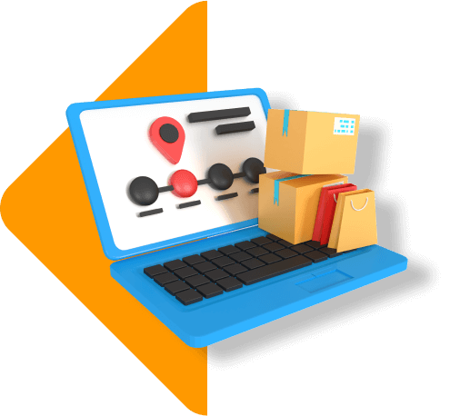 A Laptop and a bundle of boxes representing amazon product sourcing